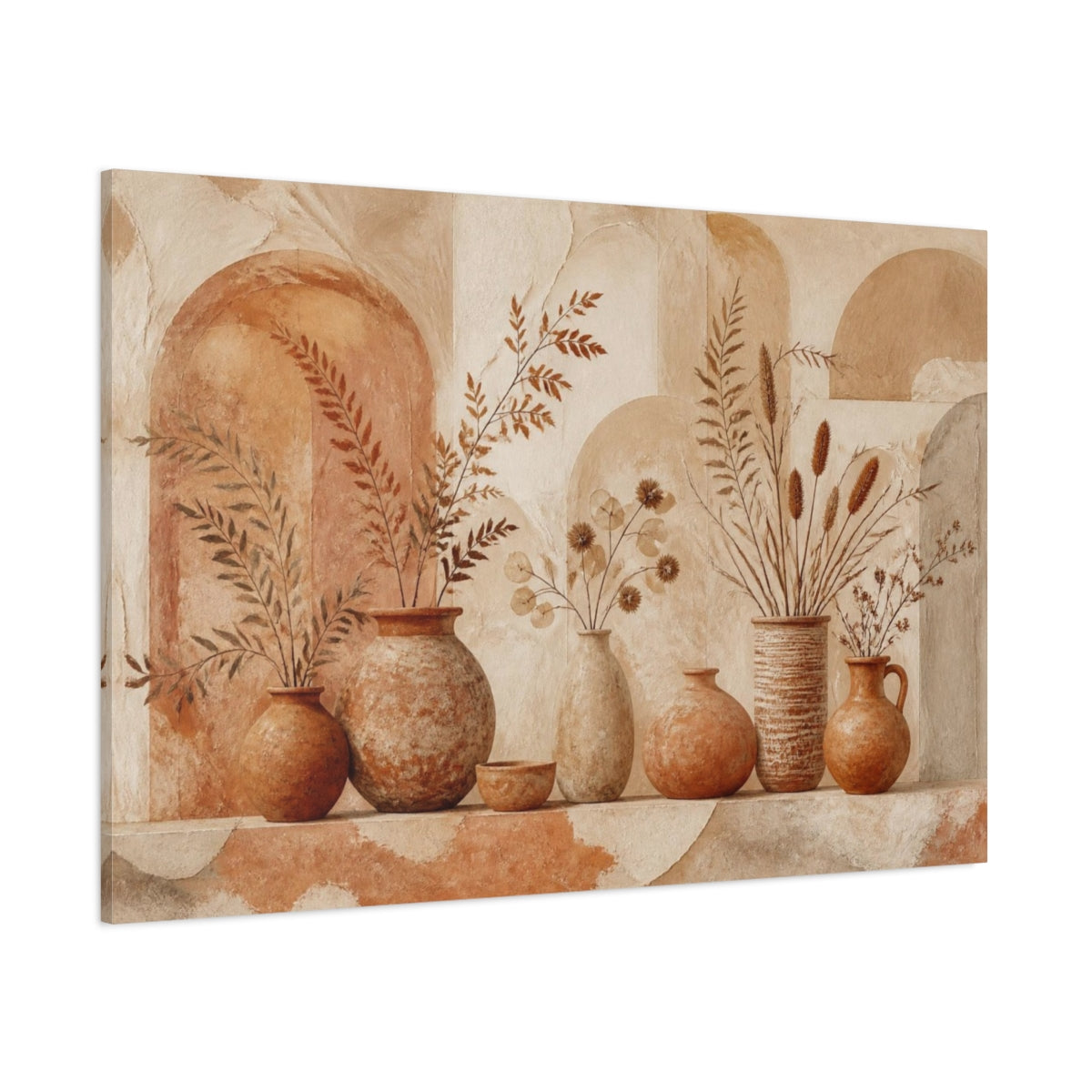 Side Mockup 1. Boho Terracotta Vases shown as canvas print