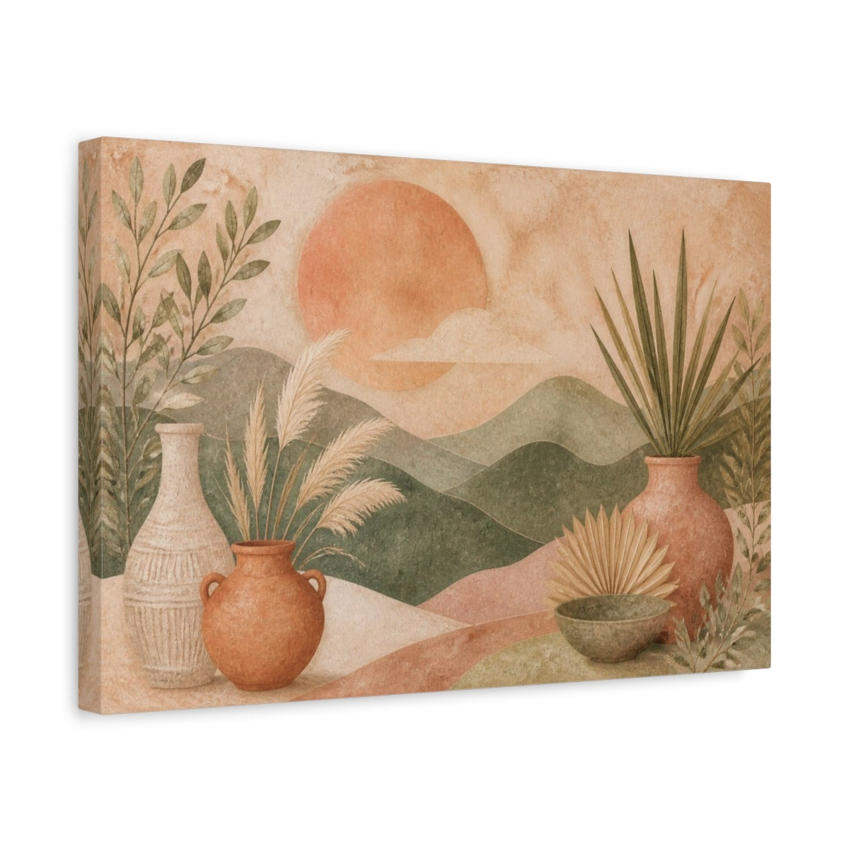 Side Mockup 4. Boho Terracotta Vases shown as canvas print