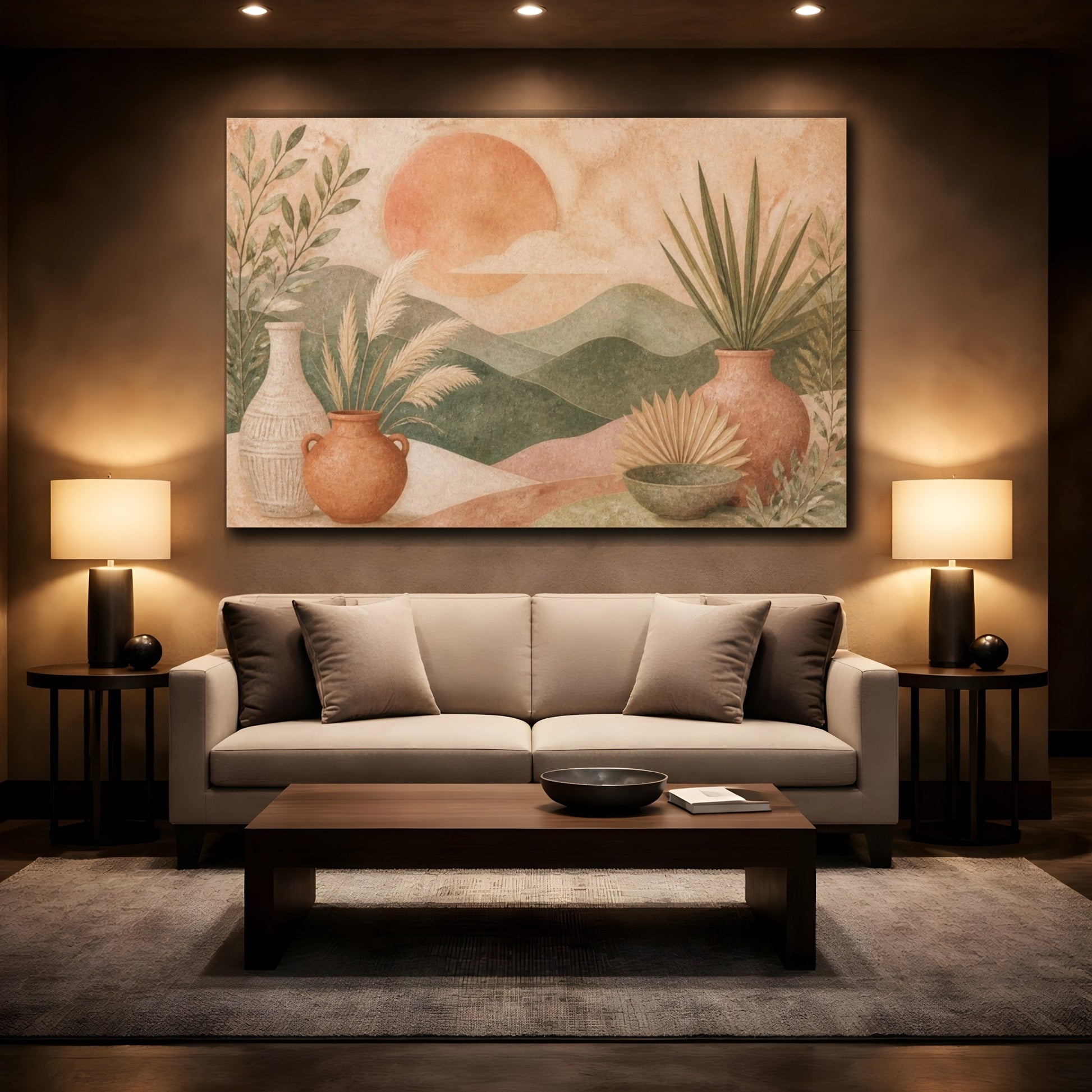 Mockup 2. Boho Terracotta Vases shown as canvas print