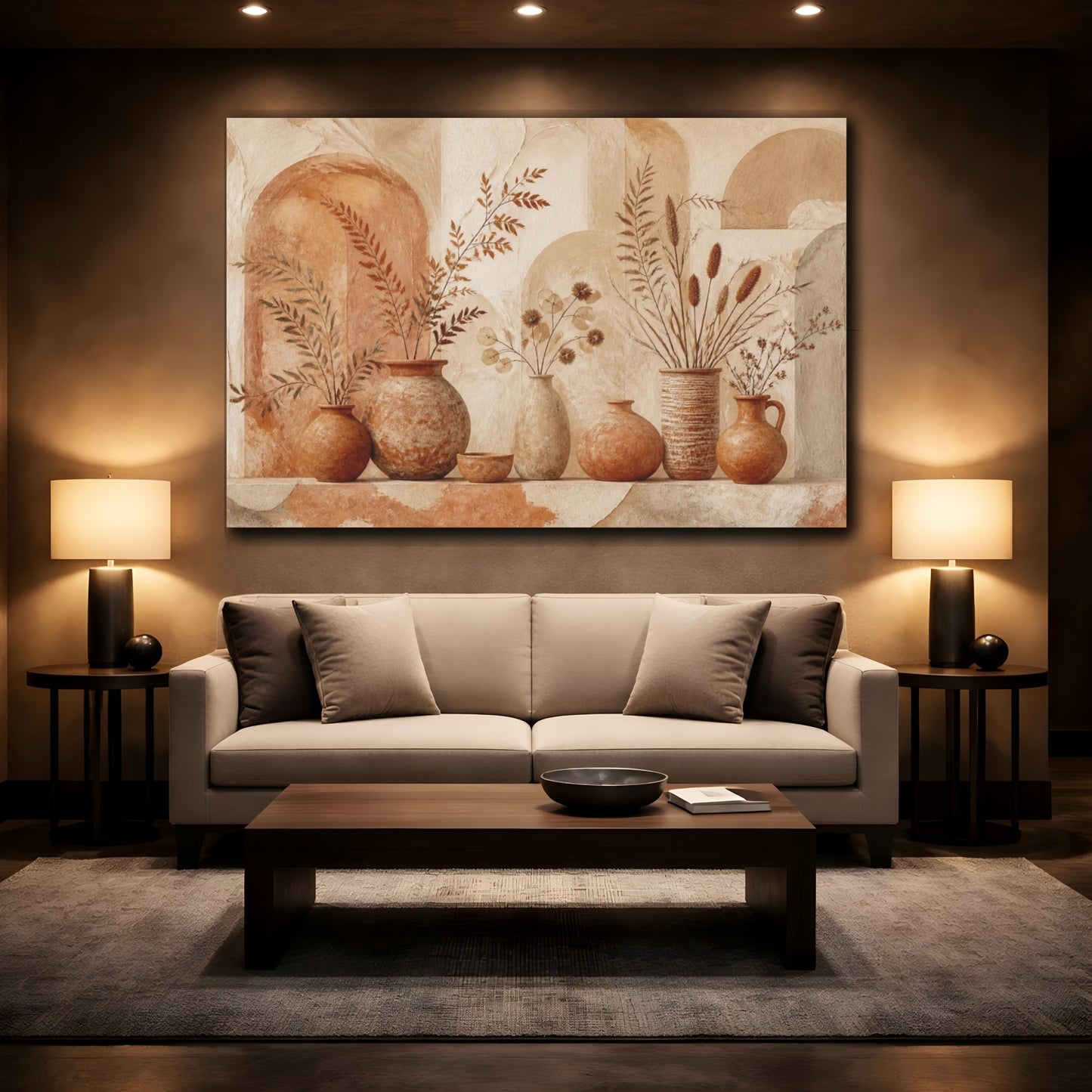 Mockup 2. Boho Terracotta Vases shown as canvas print