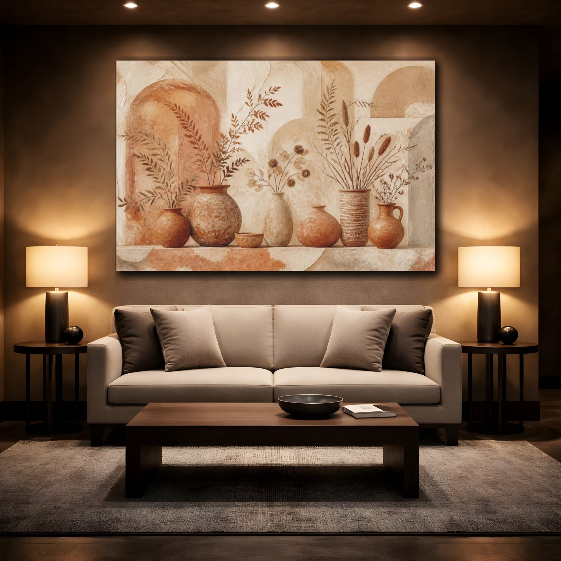Mockup 2. Boho Terracotta Vases shown as canvas print
