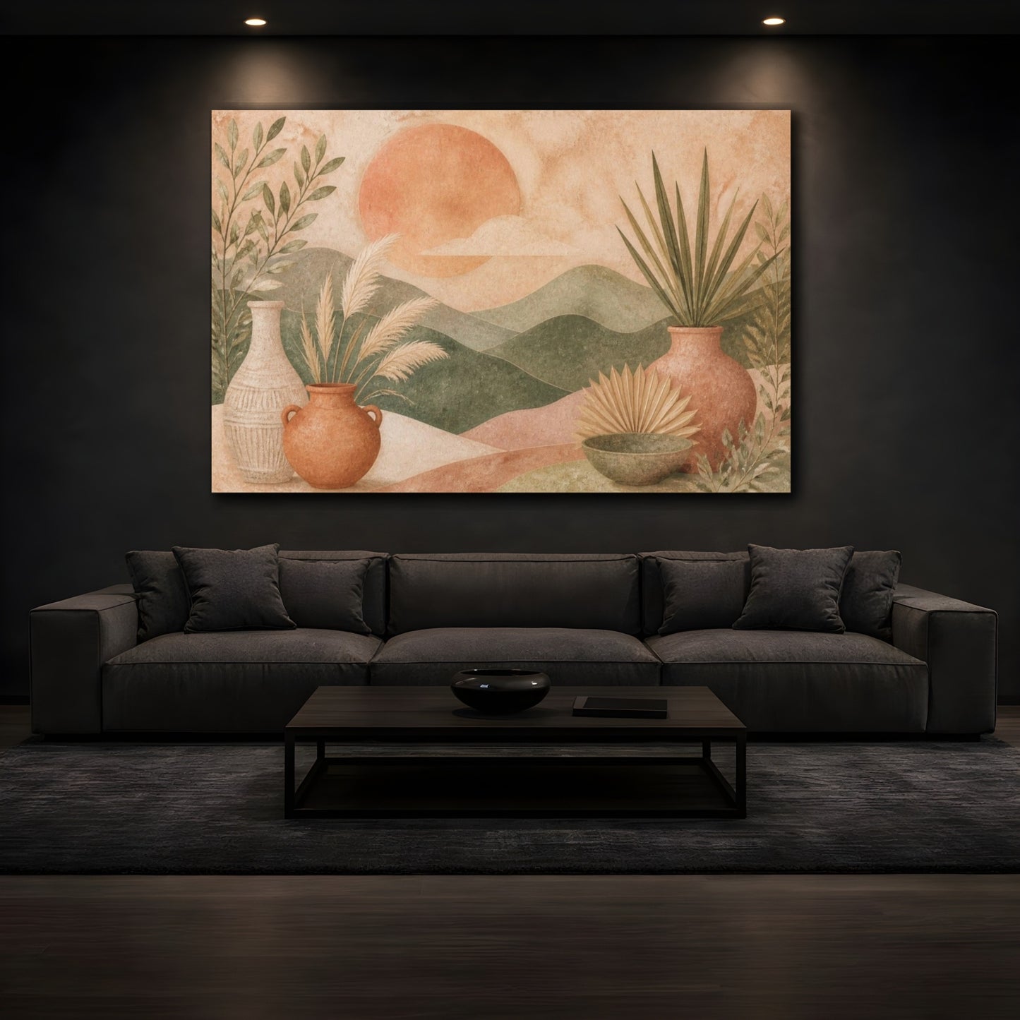 Mockup 3. Boho Terracotta Vases shown as canvas print