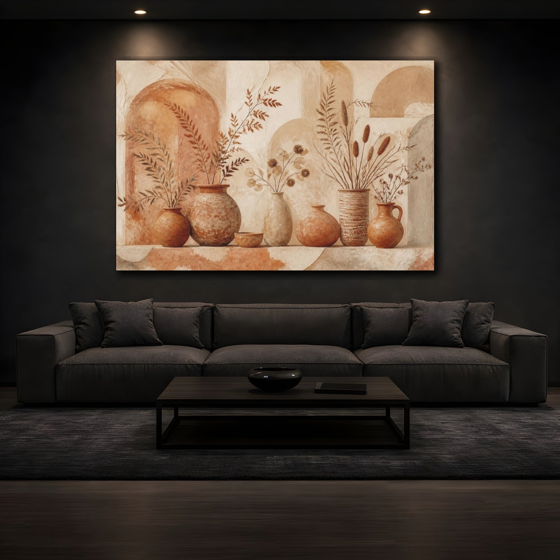 Mockup 3. Boho Terracotta Vases shown as canvas print