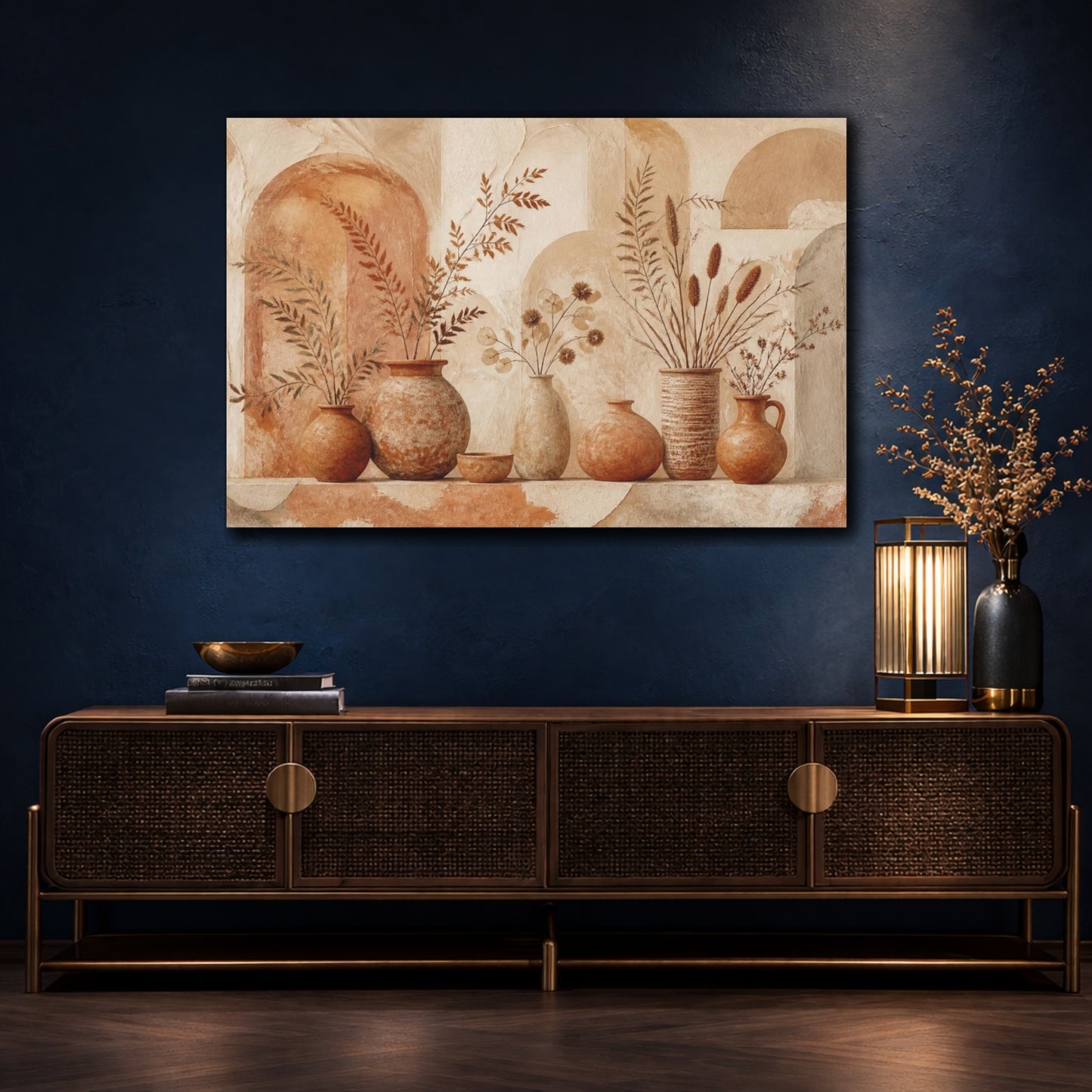 Mockup 4. Boho Terracotta Vases shown as canvas print