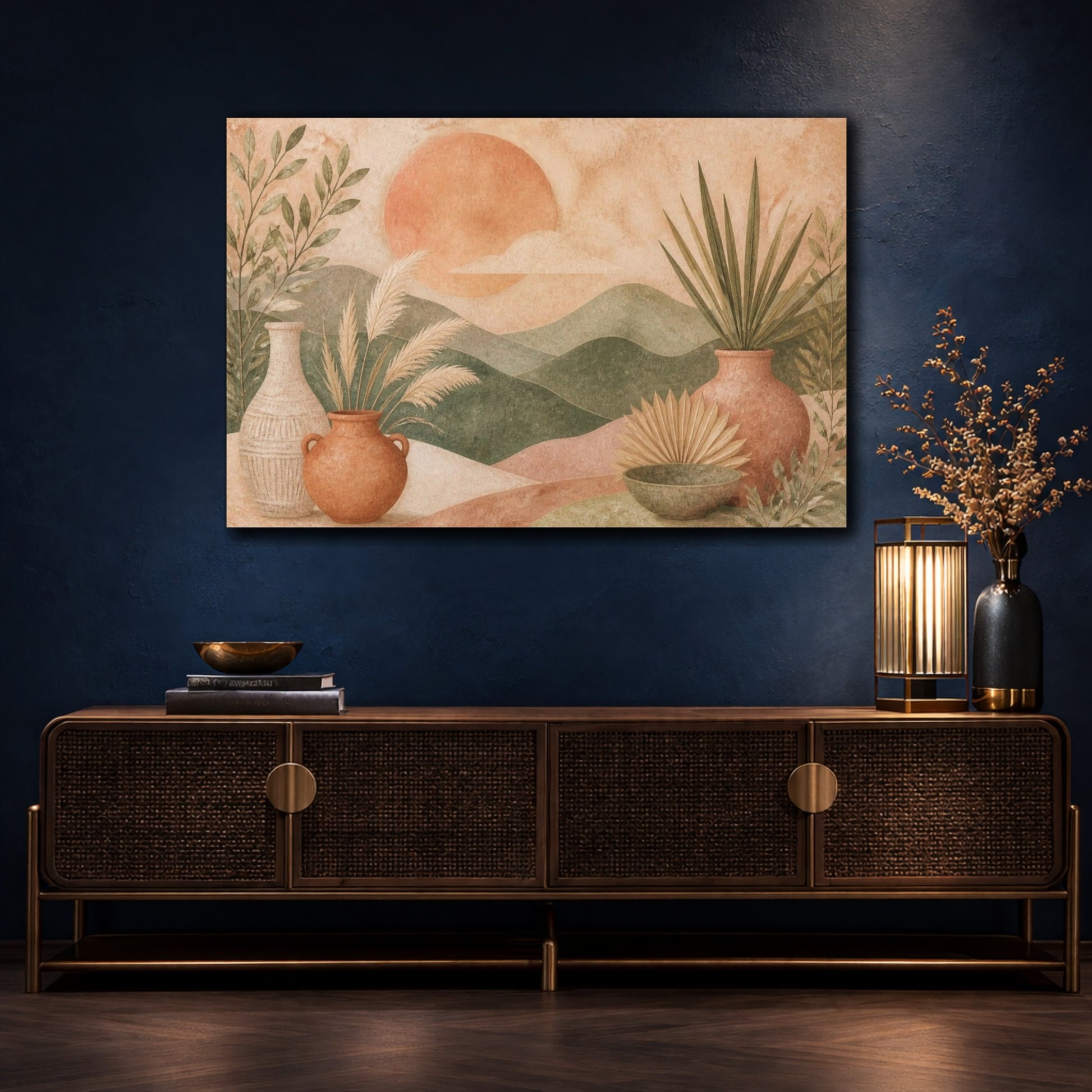 Mockup 4. Boho Terracotta Vases shown as canvas print