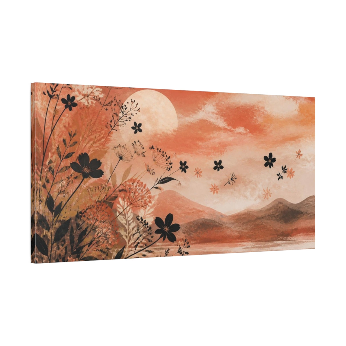 Main Mockup. Boho Wildflower Sunset shown as canvas print