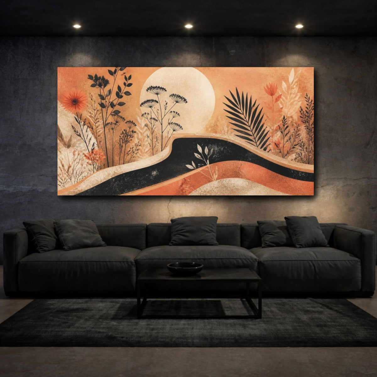 Boho Wildflower Sunset Canvas Print – Living Room, Above Sofa - YesArtYes