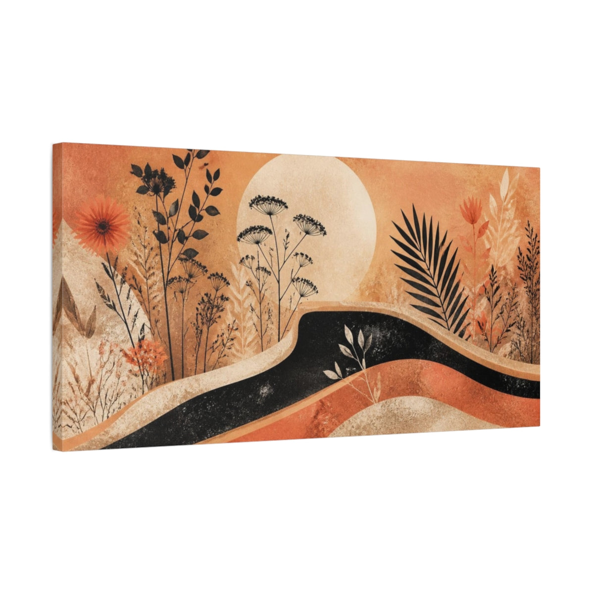 Side Mockup 1. Boho Wildflower Sunset shown as canvas print