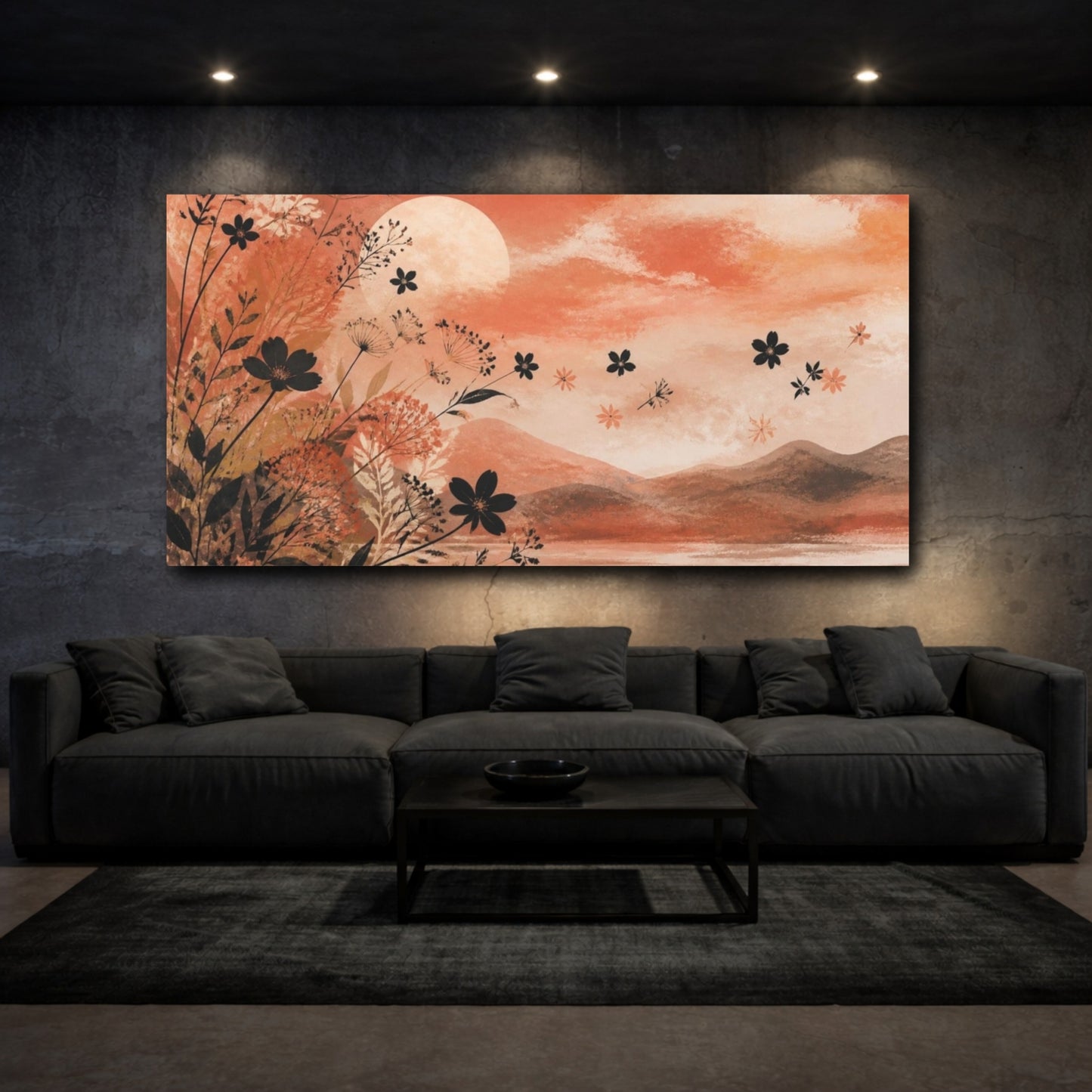 Mockup 3. Boho Wildflower Sunset shown as canvas print