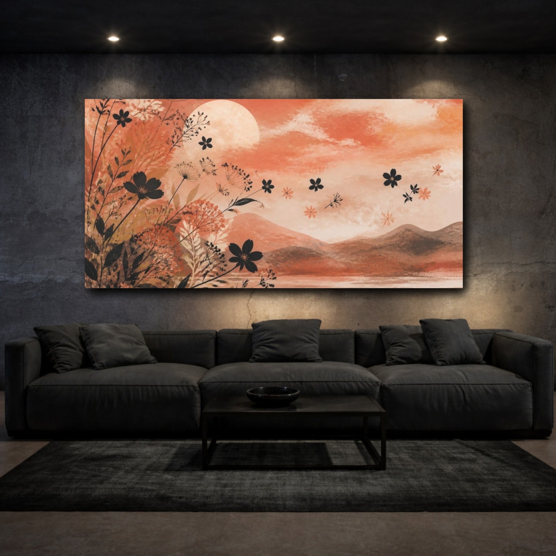 Mockup 3. Boho Wildflower Sunset shown as canvas print