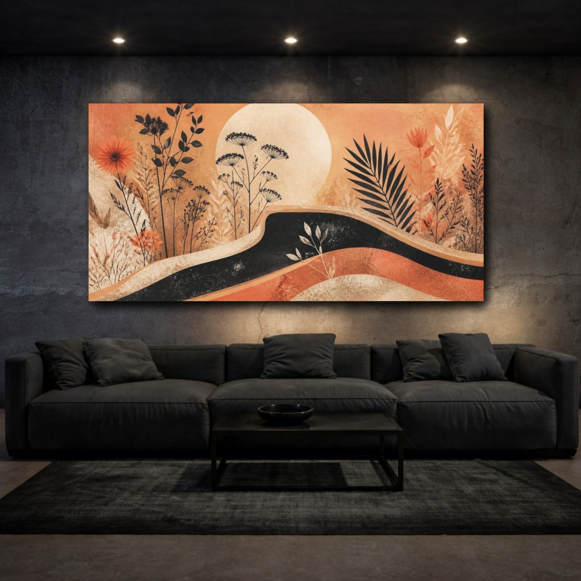 Mockup 3. Boho Wildflower Sunset shown as canvas print