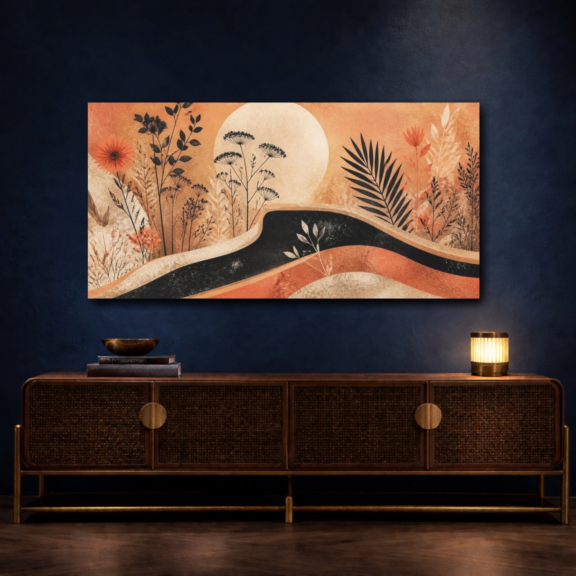 Mockup 4. Boho Wildflower Sunset shown as canvas print