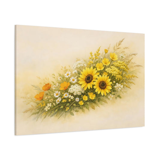 Boho Wildflowers Yellow shown as stretched canvas wall art