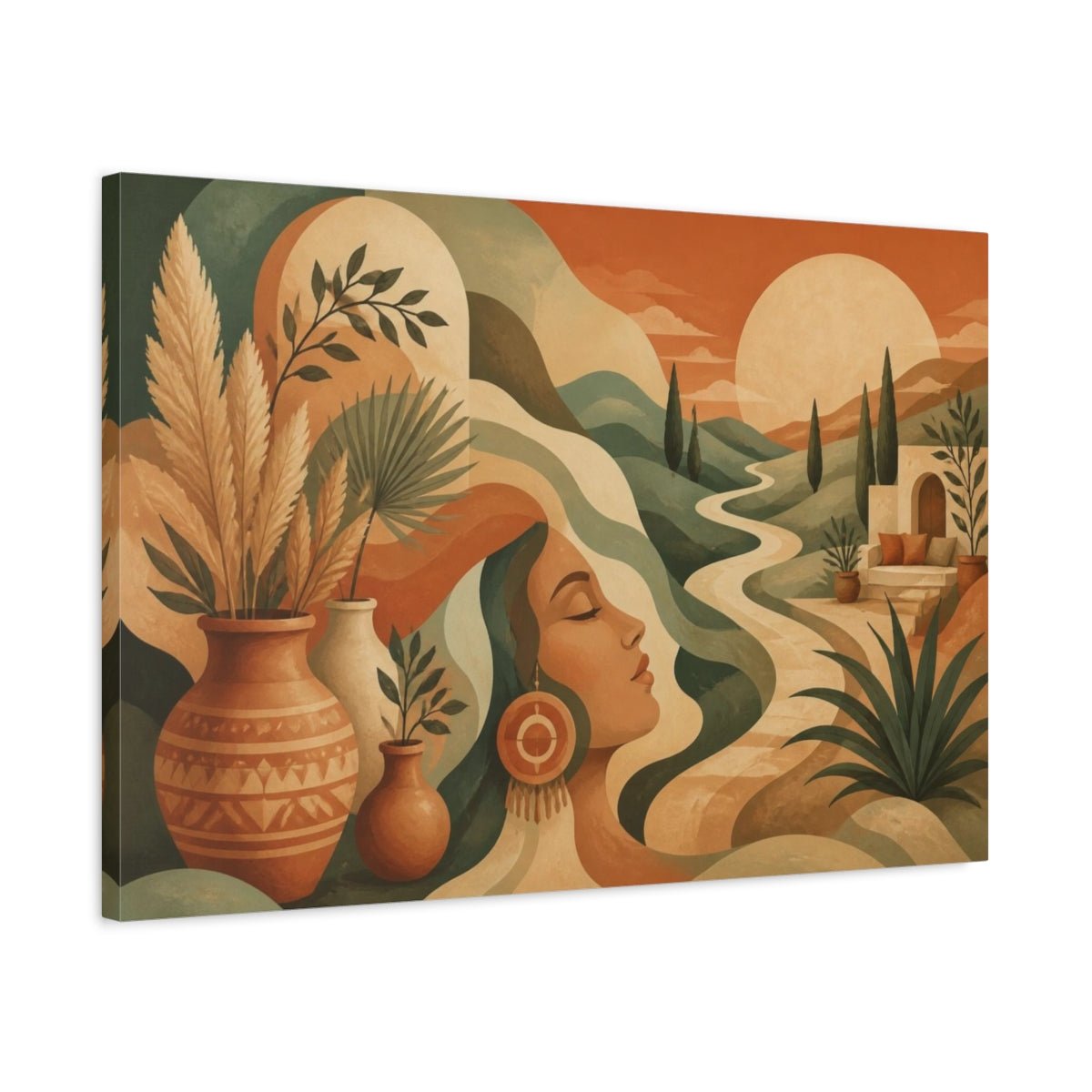 Boho Woman In Sage Hills Canvas Print Wall Art – Living Room Decor, Above Fireplace - YesArtYes