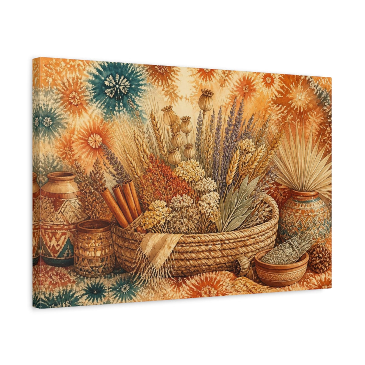 Side Mockup 3. Boho Woven Basket Bouquet shown as canvas print