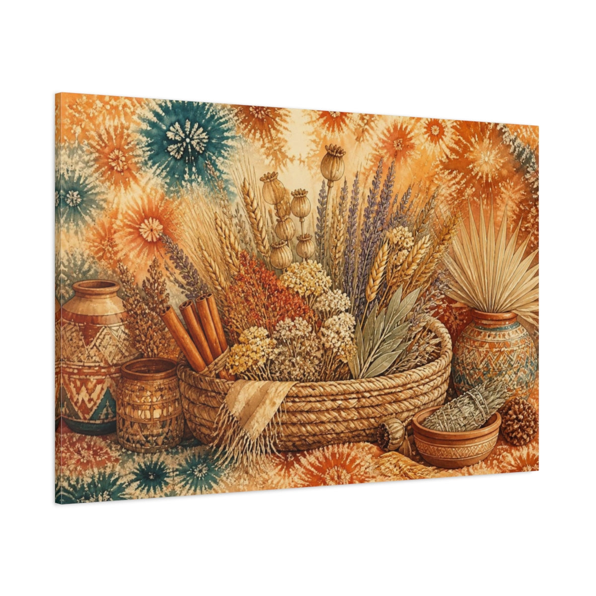 Side Mockup 1. Boho Woven Basket Bouquet shown as canvas print