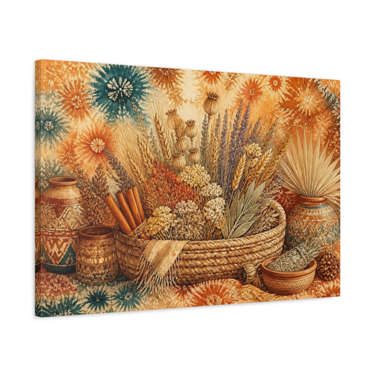 Side Mockup 2. Boho Woven Basket Bouquet shown as canvas print