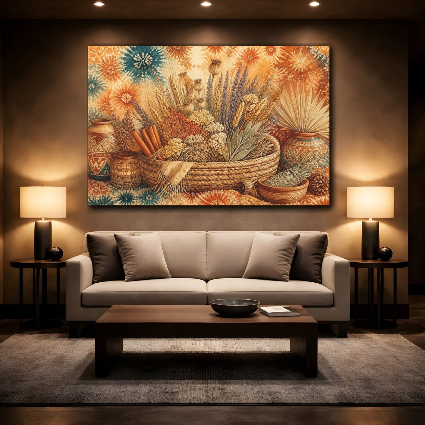 Mockup 2. Boho Woven Basket Bouquet shown as canvas print
