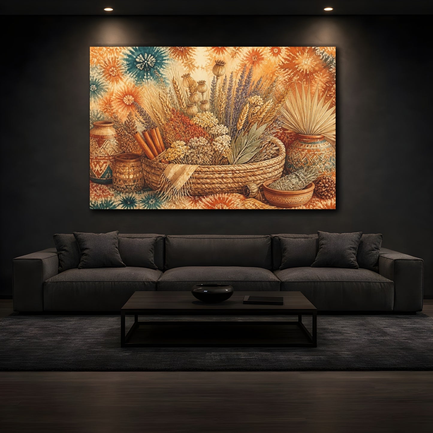 Mockup 3. Boho Woven Basket Bouquet shown as canvas print