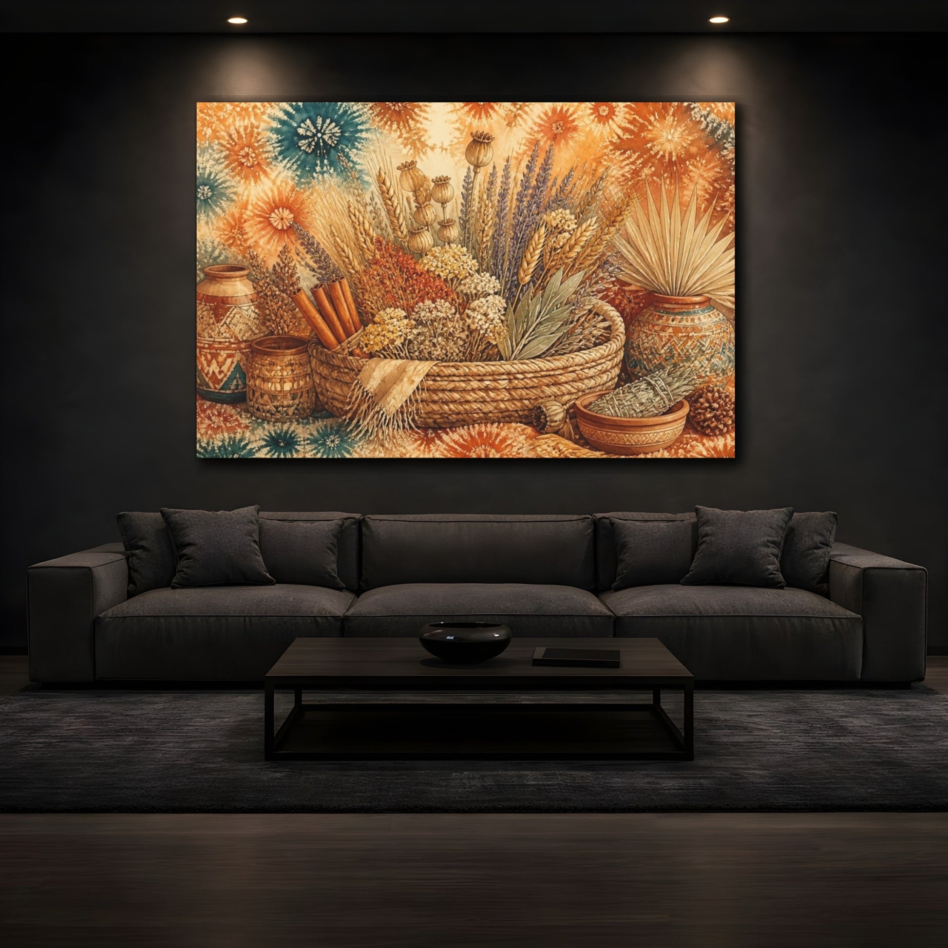 Mockup 3. Boho Woven Basket Bouquet shown as canvas print