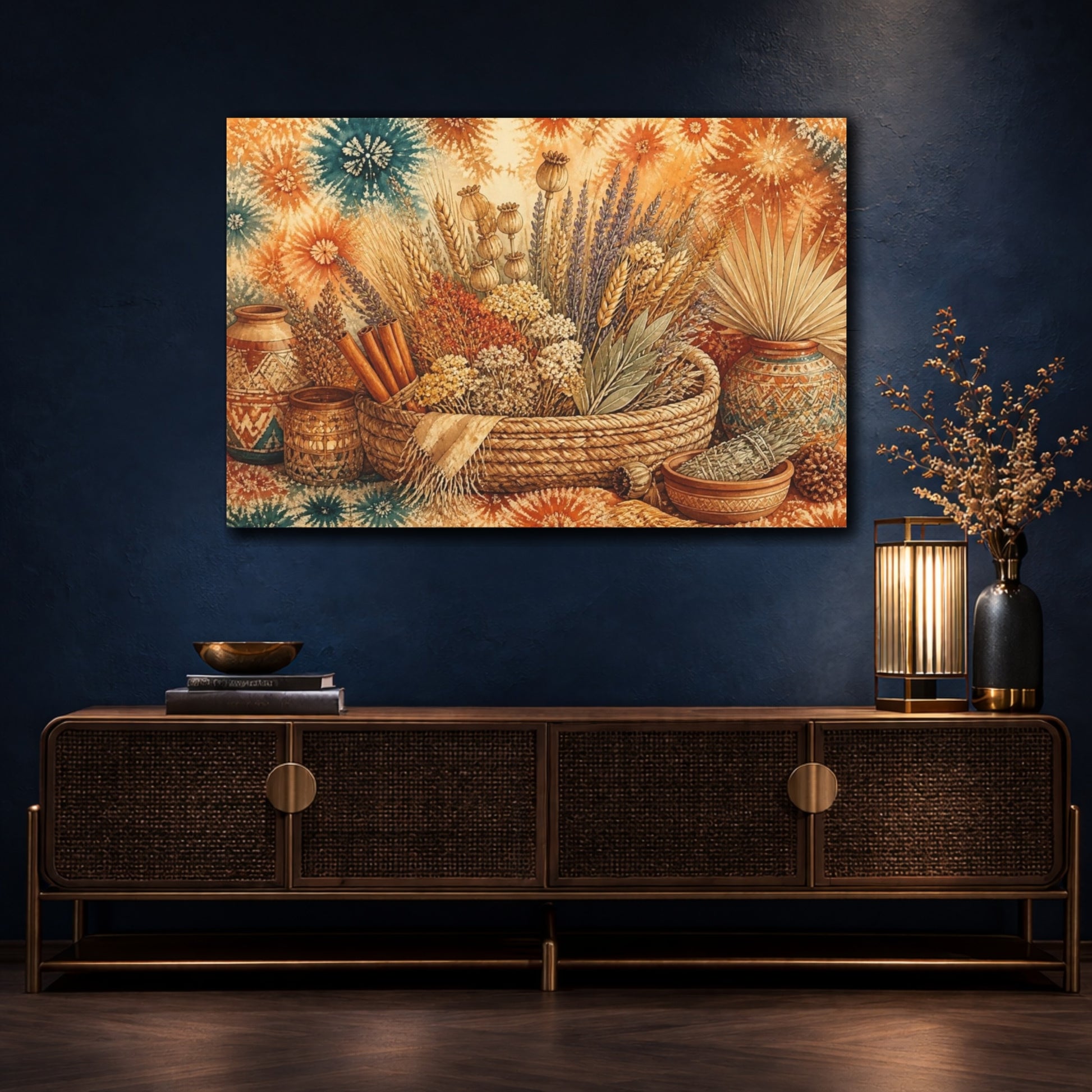 Mockup 4. Boho Woven Basket Bouquet shown as canvas print