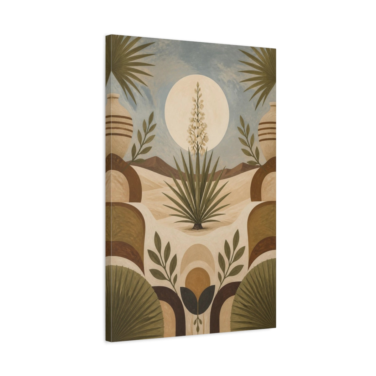 Side Mockup 2. Boho Yucca Moon shown as canvas print