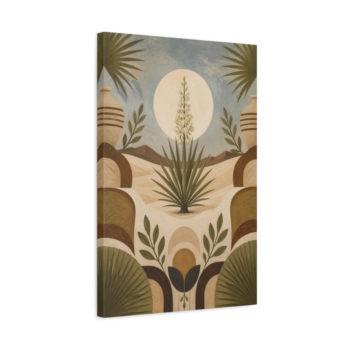 Side Mockup 3. Boho Yucca Moon shown as canvas print