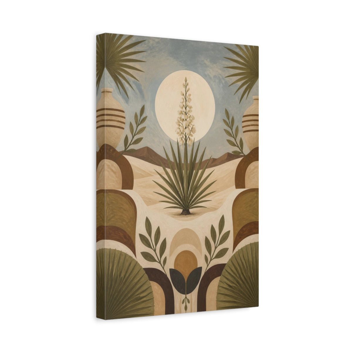 Side Mockup 4. Boho Yucca Moon shown as canvas print