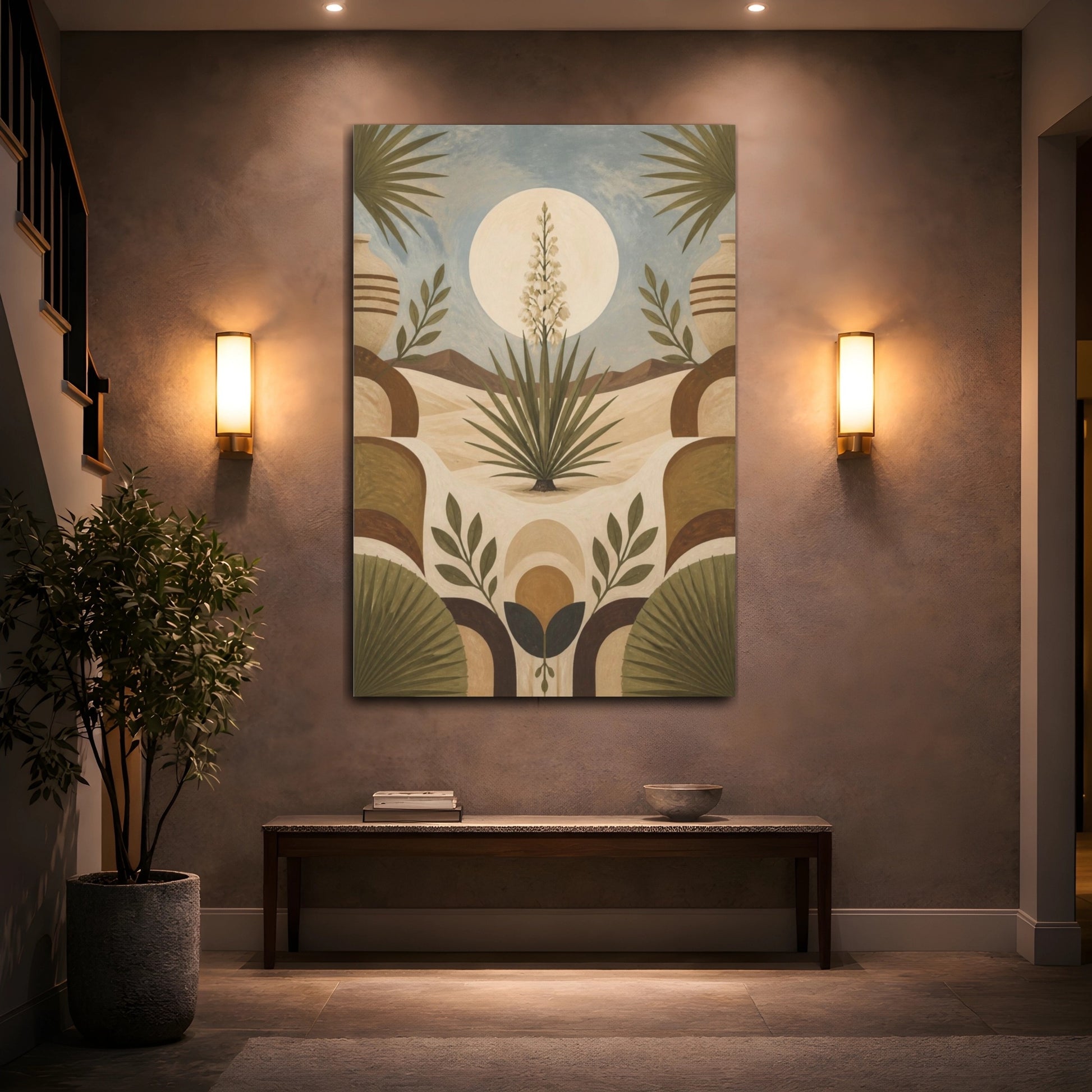 Mockup 2. Boho Yucca Moon shown as canvas print