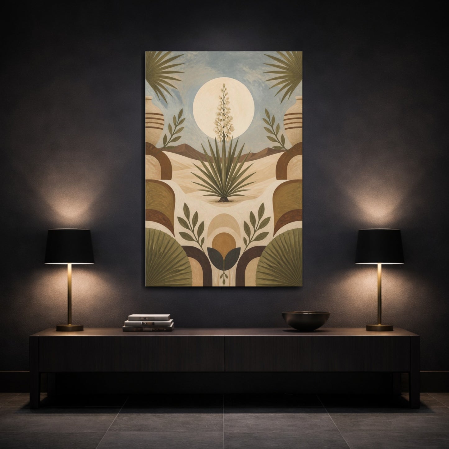 Mockup 3. Boho Yucca Moon shown as canvas print