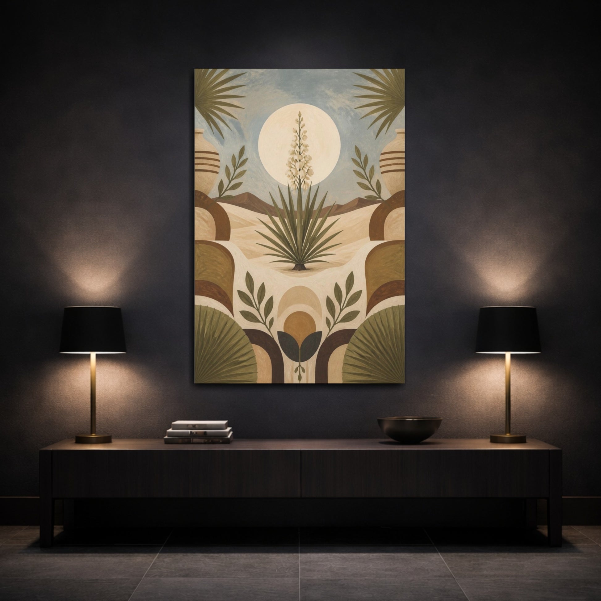 Mockup 3. Boho Yucca Moon shown as canvas print