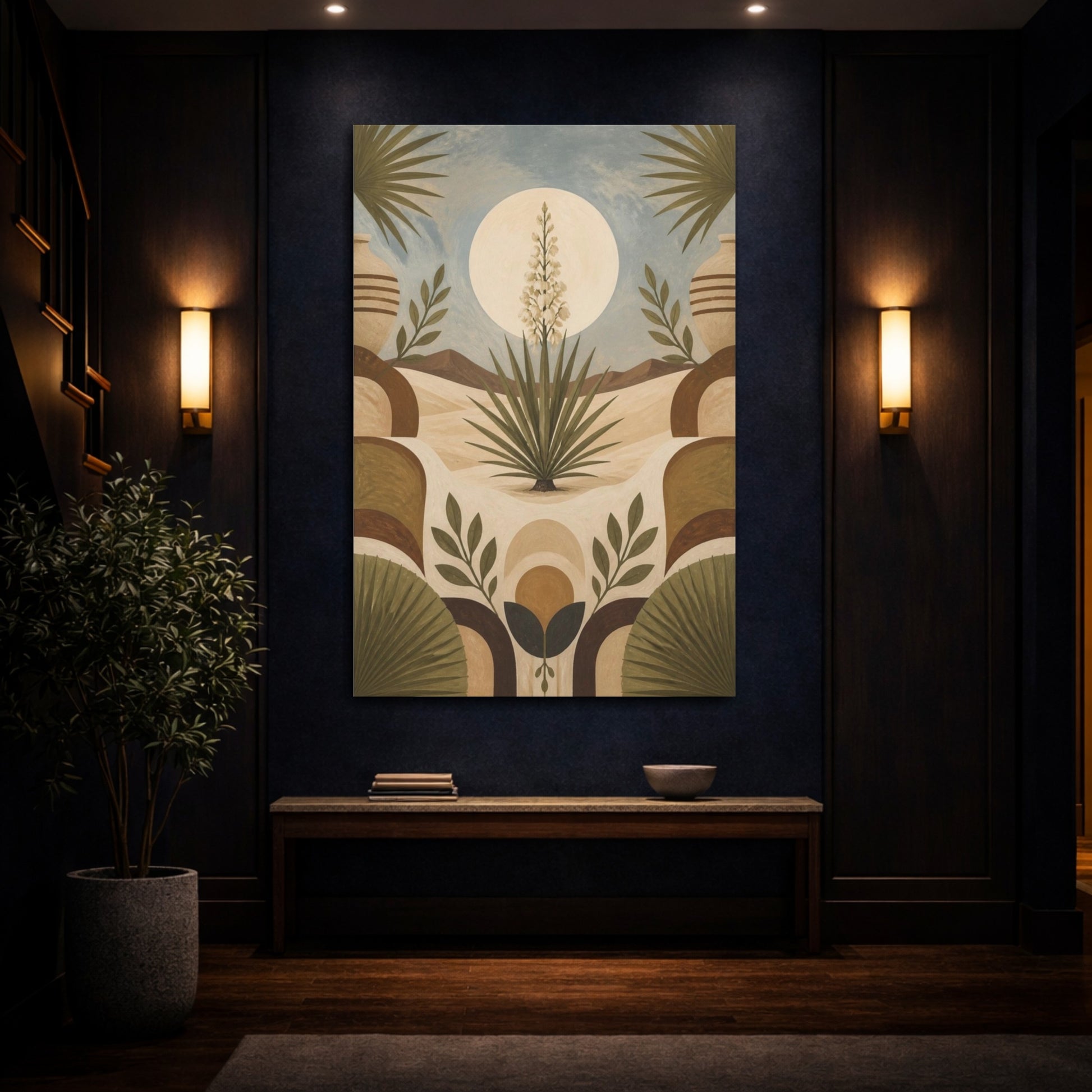 Mockup 4. Boho Yucca Moon shown as canvas print