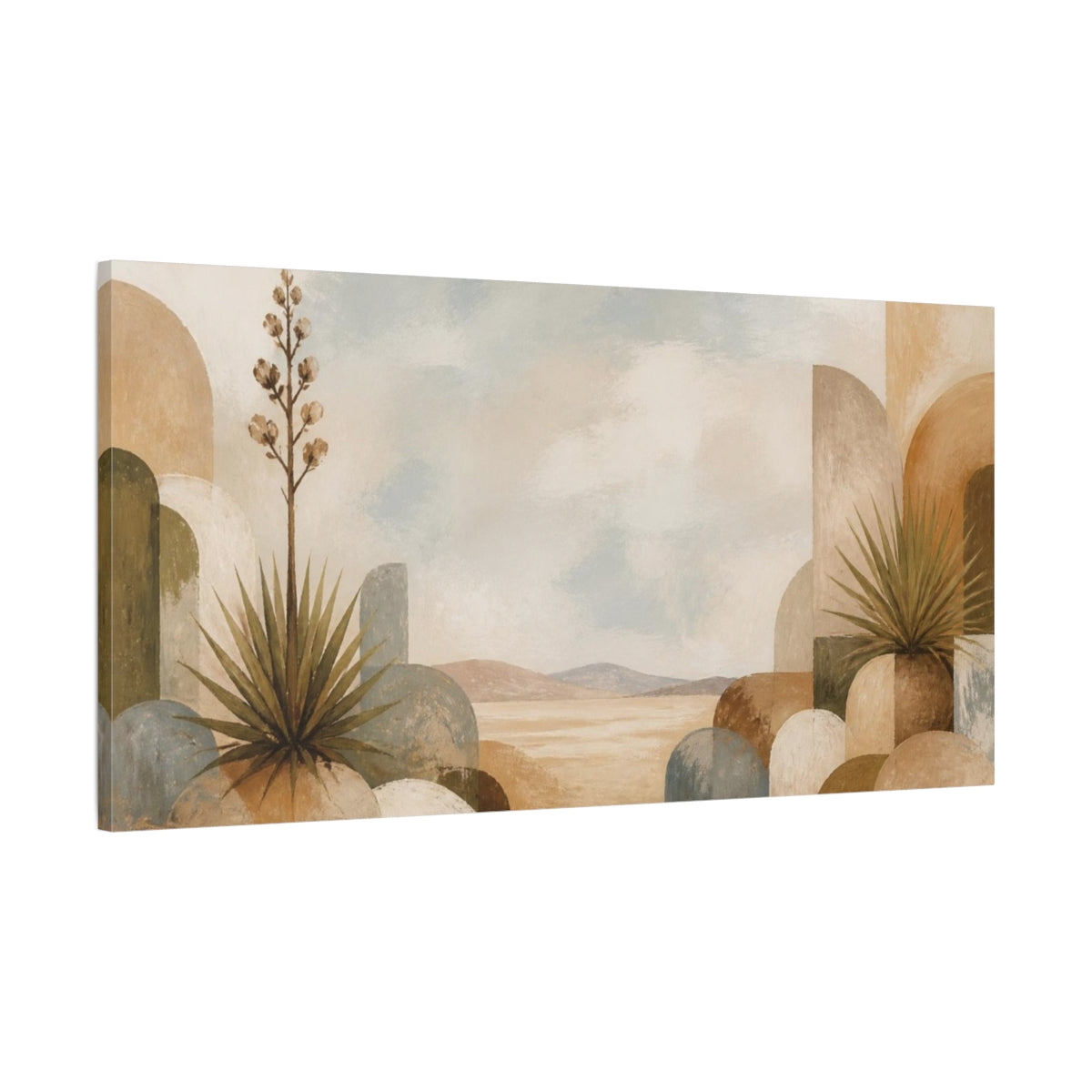 Main Mockup. Boho Yucca On Dunes shown as canvas print