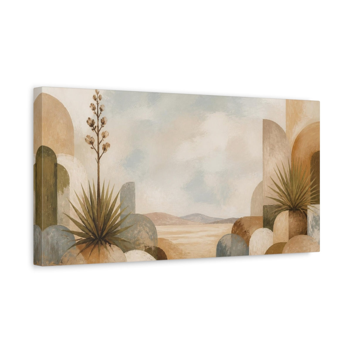 Side Mockup 3. Boho Yucca On Dunes shown as canvas print