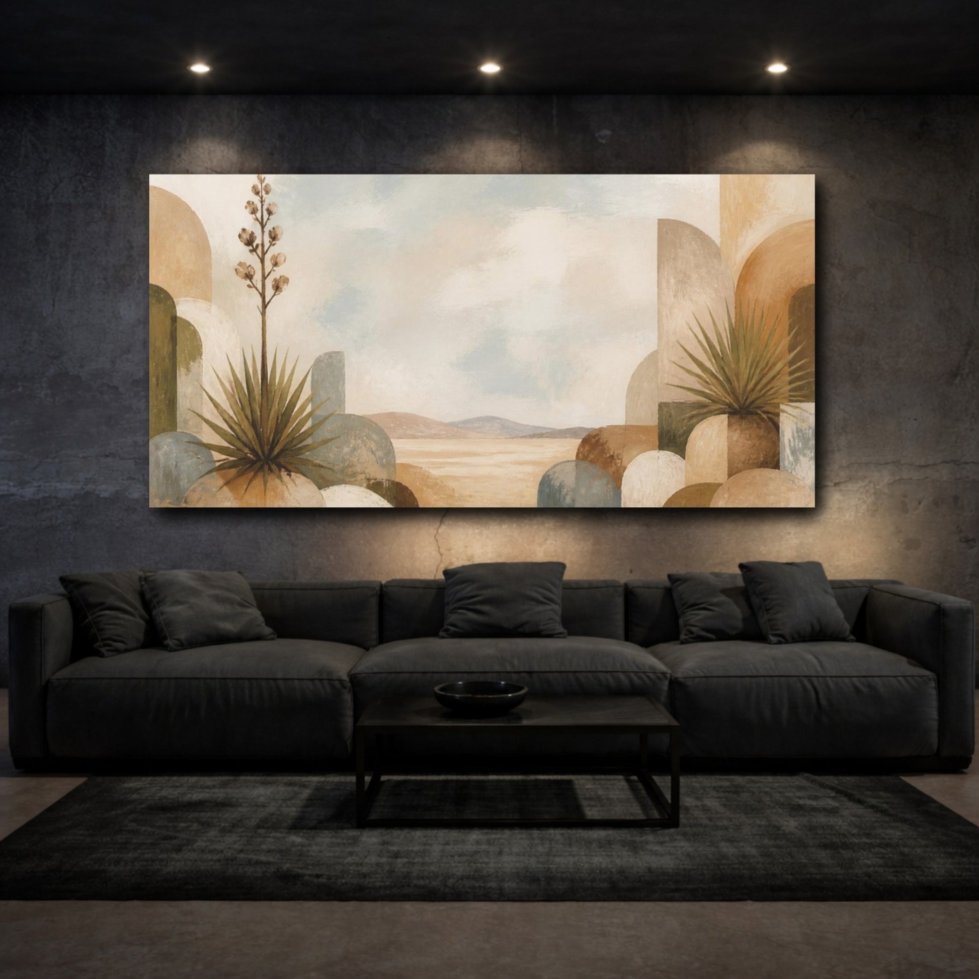 Mockup 3. Boho Yucca On Dunes shown as canvas print