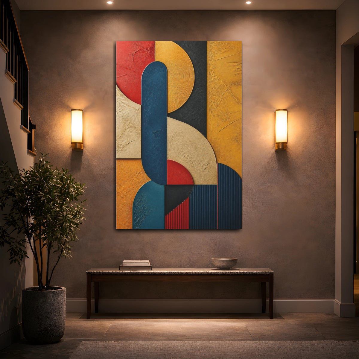 Mockup 2. Bold Textured Geometric Relief shown as canvas print