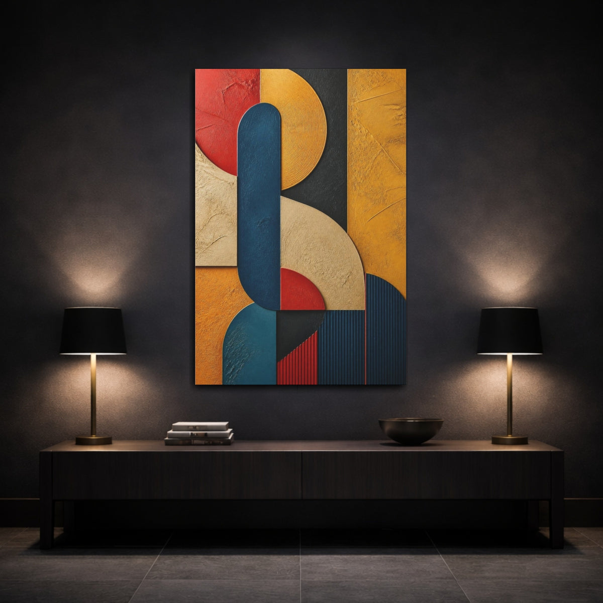 Mockup 3. Bold Textured Geometric Relief shown as canvas print