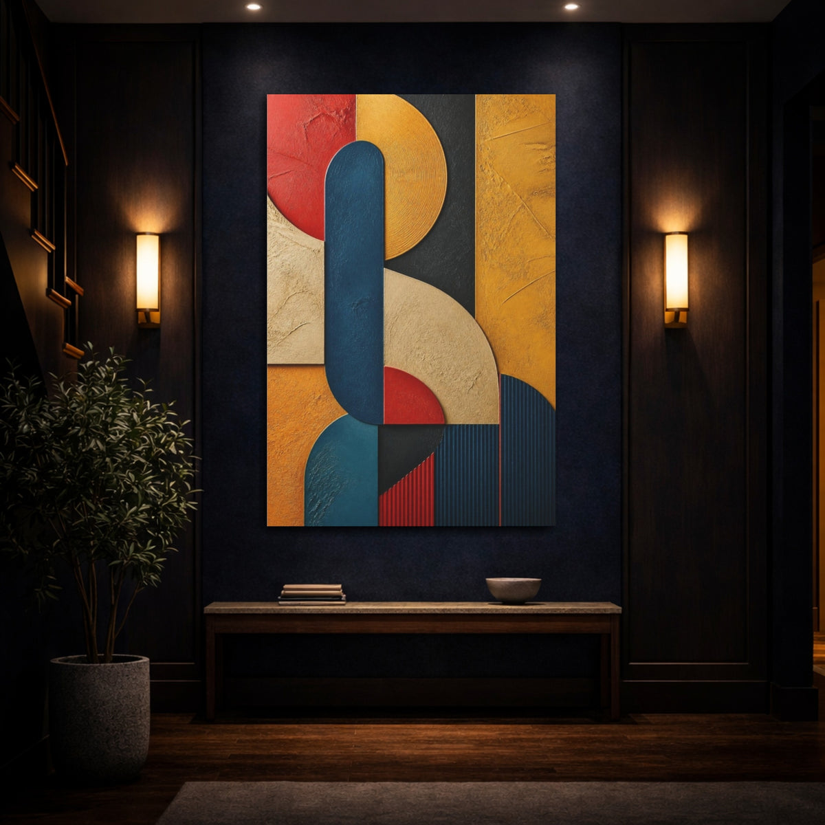 Mockup 4. Bold Textured Geometric Relief shown as canvas print