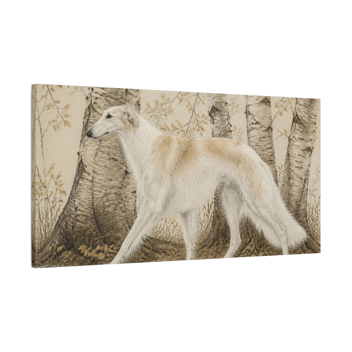 Main Mockup. Borzoi Pet Portrait shown as canvas print