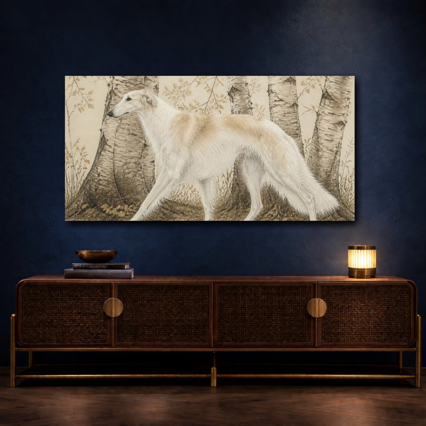 Mockup 4. Borzoi Pet Portrait shown as canvas print