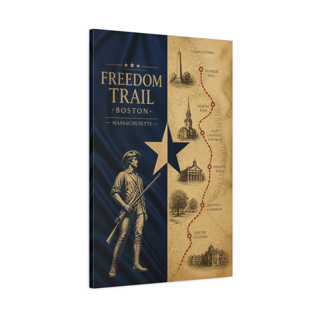Main Mockup. Boston Freedom Trail Map shown as canvas print