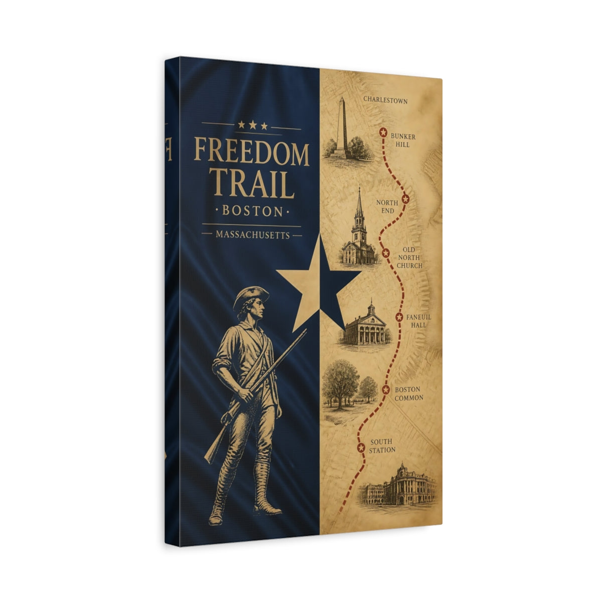 Side Mockup 4. Boston Freedom Trail Map shown as canvas print