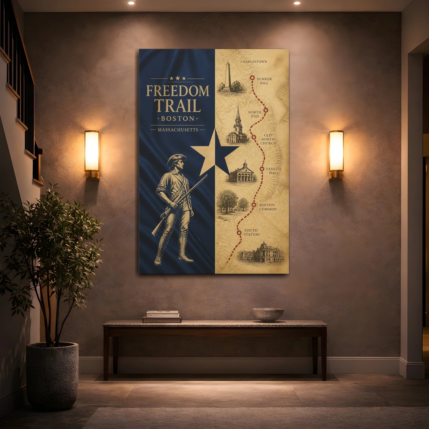 Mockup 2. Boston Freedom Trail Map shown as canvas print