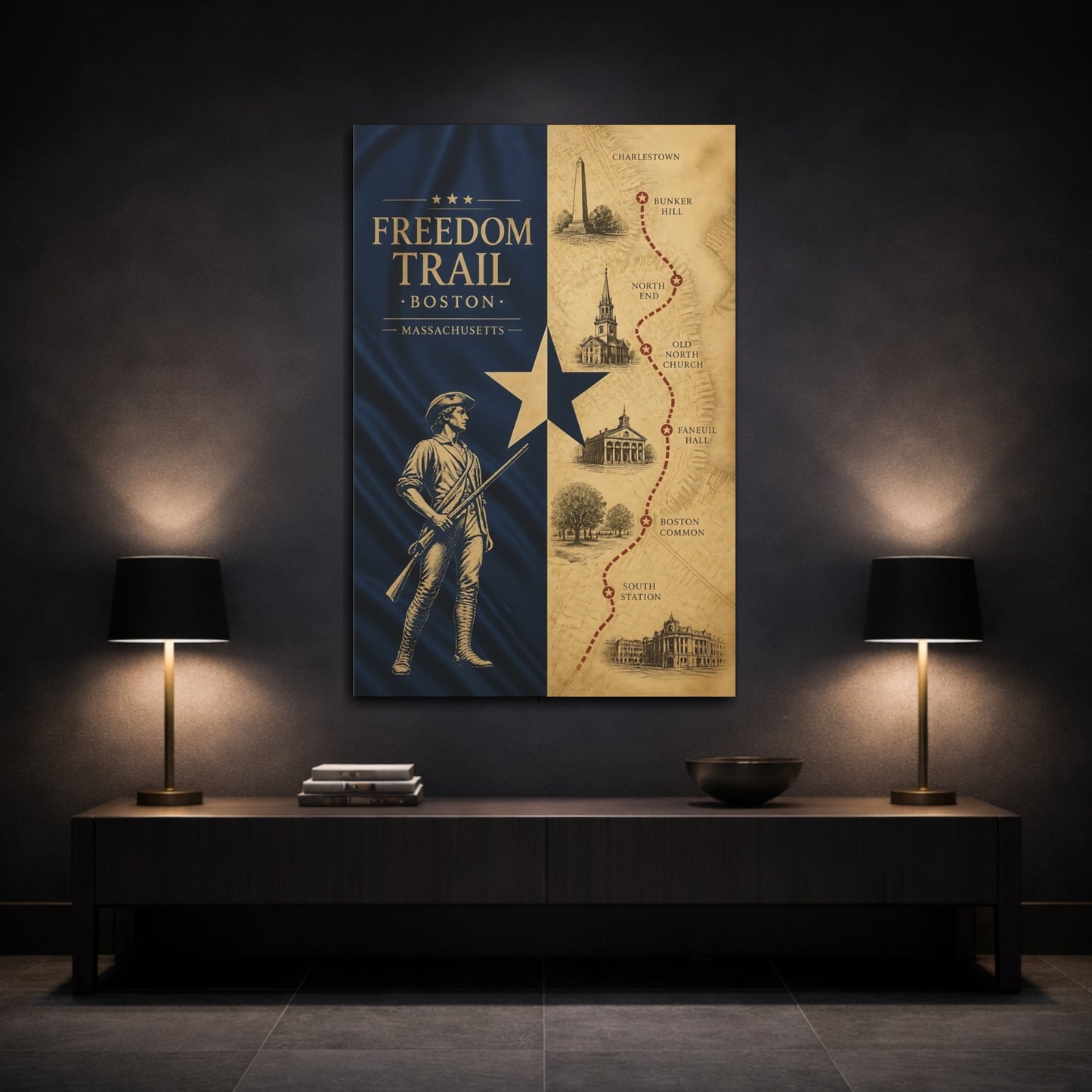 Mockup 3. Boston Freedom Trail Map shown as canvas print
