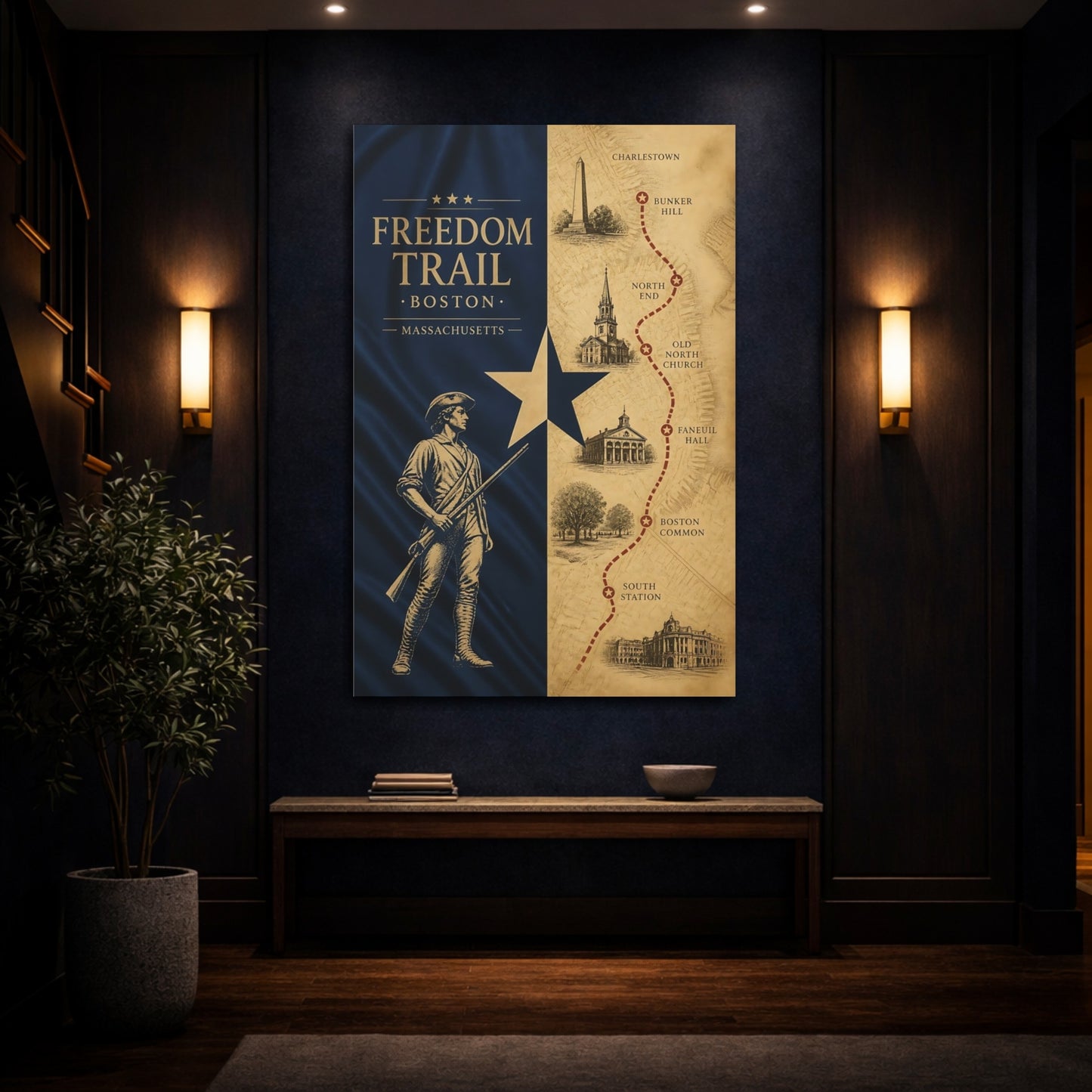 Mockup 4. Boston Freedom Trail Map shown as canvas print