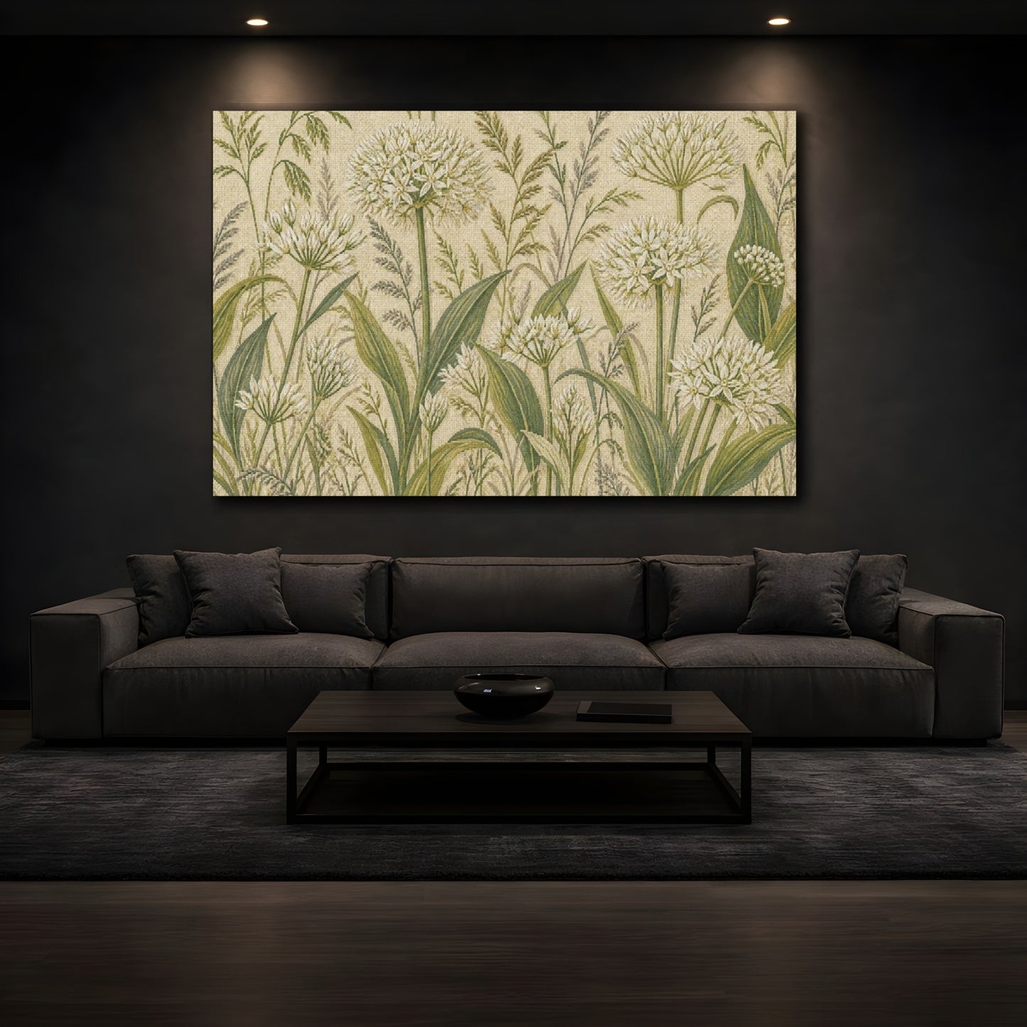 Mockup 3. Botanical Allium Meadow shown as canvas print