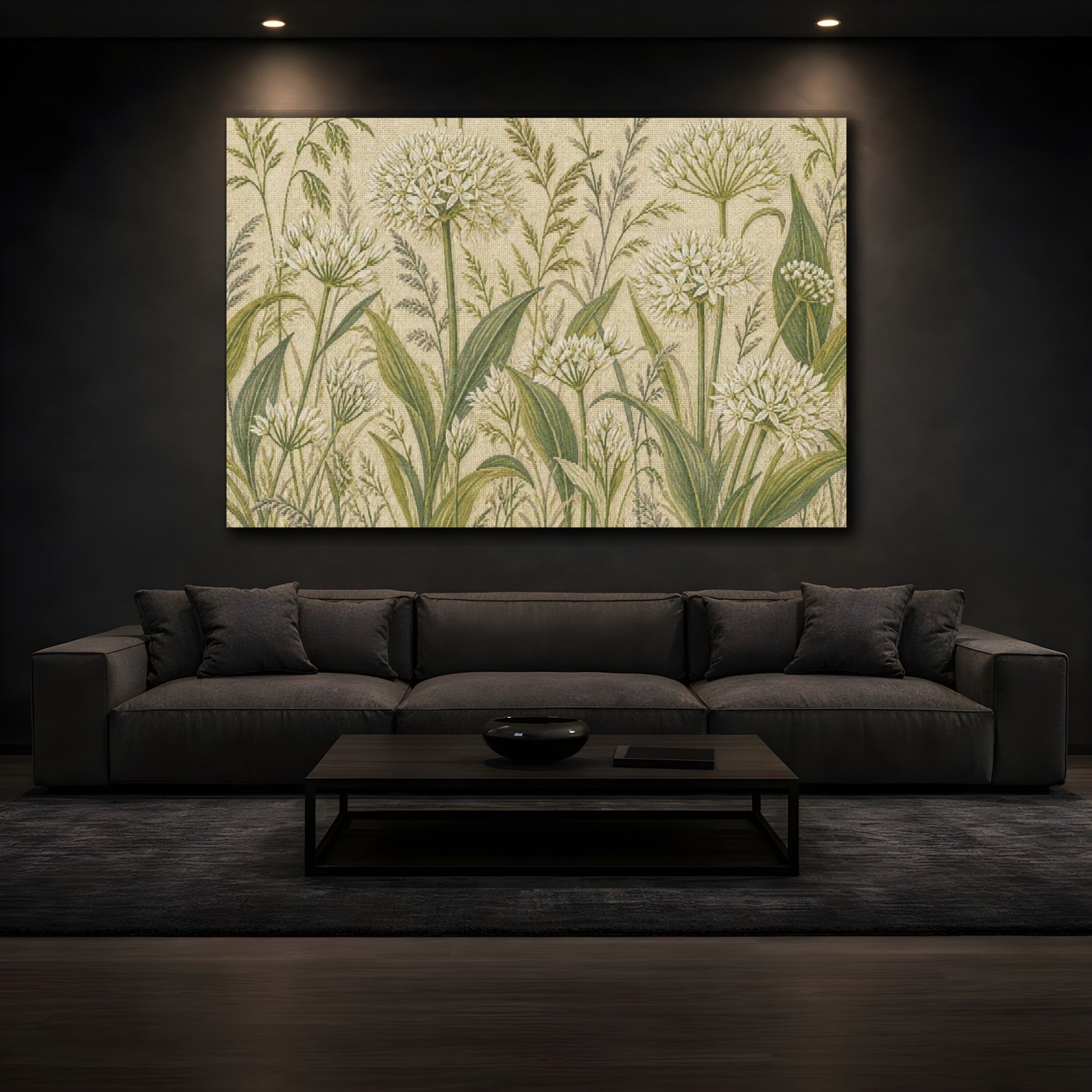 Mockup 3. Botanical Allium Meadow shown as canvas print
