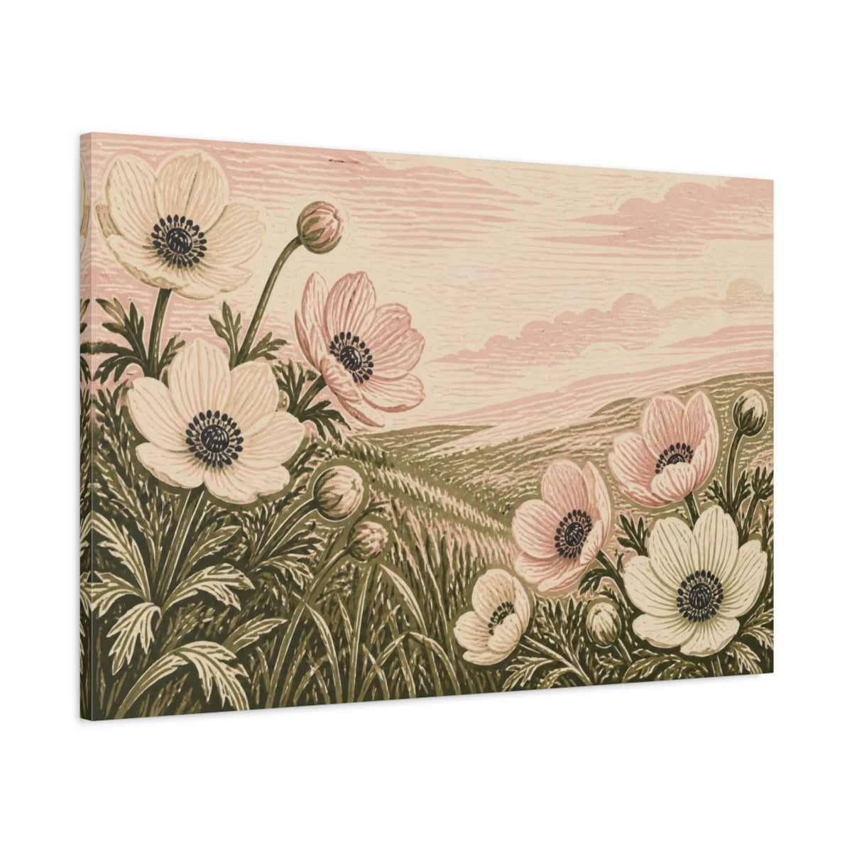 Main Mockup. Botanical Anemone Meadow shown as canvas print