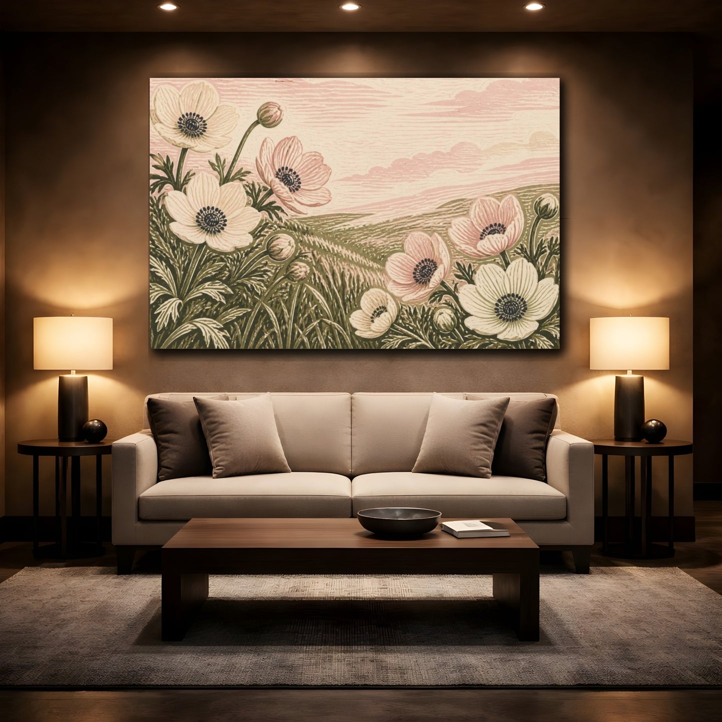 Mockup 2. Botanical Anemone Meadow shown as canvas print