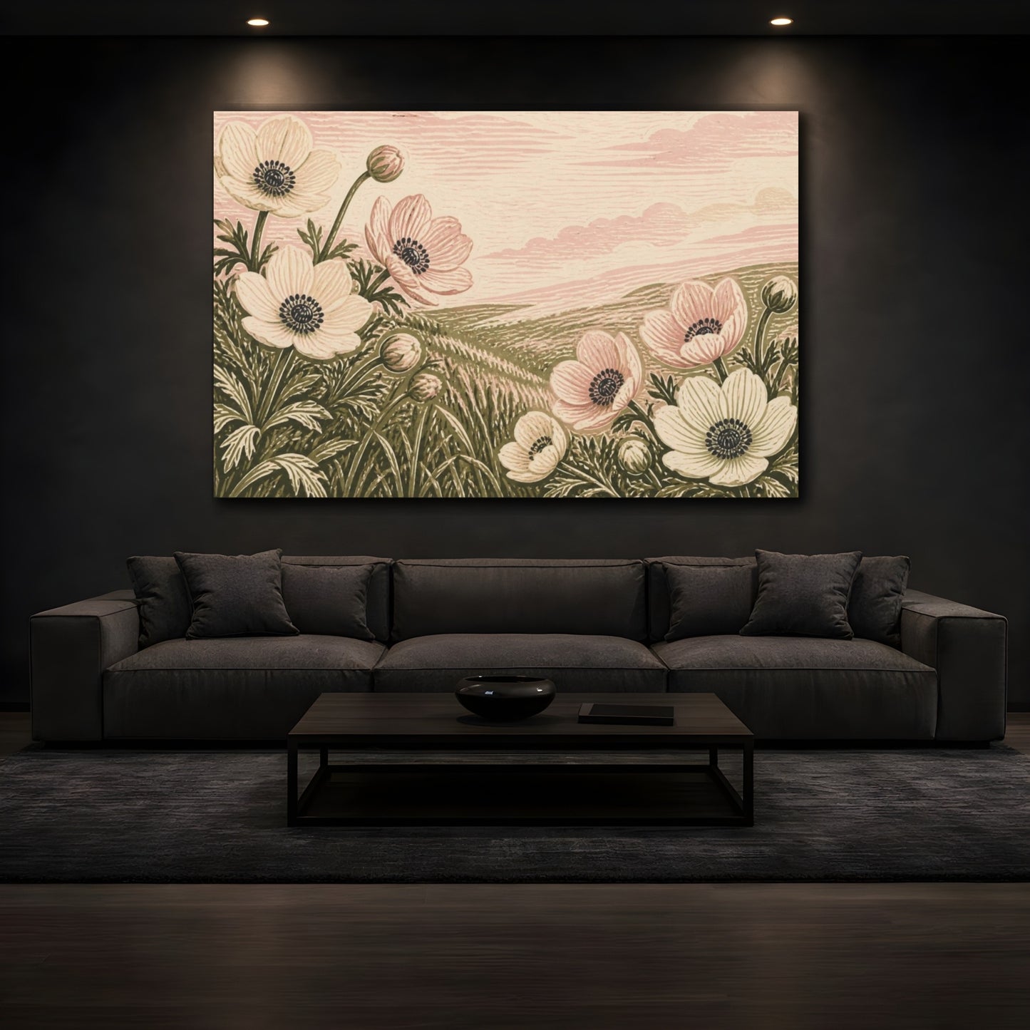Mockup 3. Botanical Anemone Meadow shown as canvas print